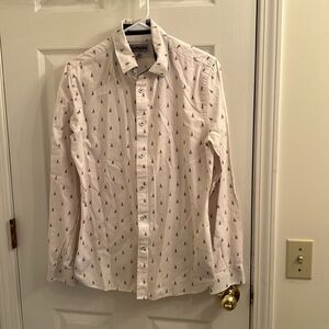 Express Fitted Dress Shirt Sailing Boat Design Button Down Shirt Preppy Sz Small